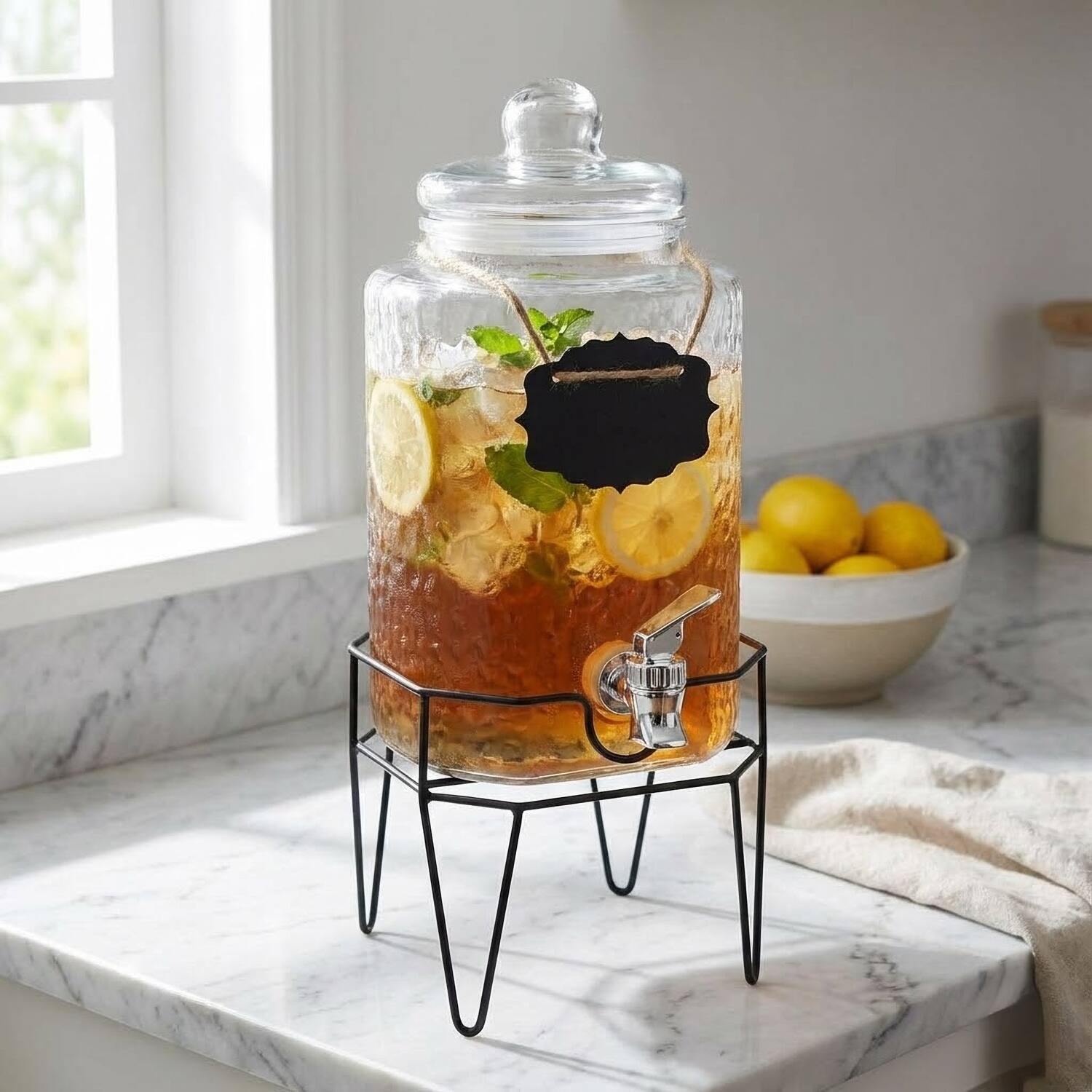 Left. Style Setter - Hamburg Beverage Glass Dispenser with Stand 1.5 GAL - Clear.