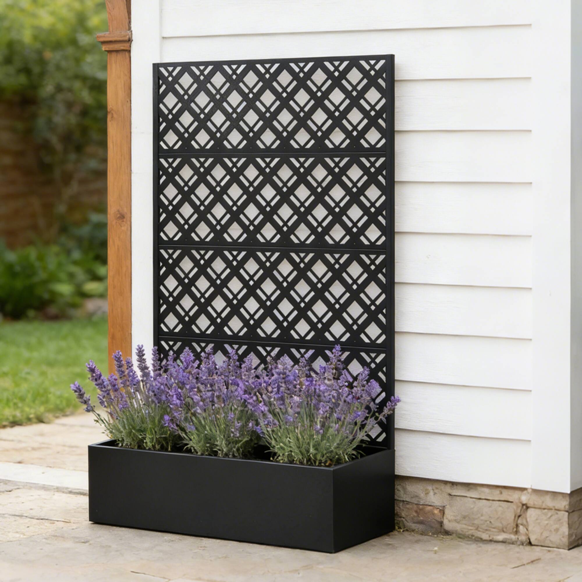 Alt View 3. Loheer - Metal Raised Garden Bed with Trellis, 5.9 ft H Planter Box with Drainage for Patio Climbing Plants - Black.