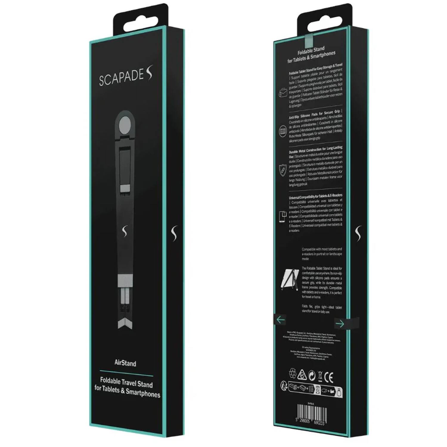 SCAPADE Foldable Stand Tablets & Smartphones for Tual Sunthe Cm - Sear ~ - s - Sl - Supert pipce - - Sarte ad pase - - Spon 9 . ter Opor ogo_r d - Pul for Seu An -o Anue Ganches Ave . -oe n nhing_o_trs -a Construttion B Beo Metal Tee -d poorga S noing_to_rce - degrdon Sue lng sOvy Dersson - 5  - Tet nades - -o a Corpatbite -an Corpeblo - -A rotr Coebcn - -ntoce  Ts nnotb Cleston - d 4 - Comoatte - -ee - lntcape The Ak Takr Soed d to - - Skore - -ure I - -  hare pingto_tcre - i Fah I Laer AirStand Foldable Travel Stand for Tablets & Smartphones 280 10o0

SCAPADE S

Foldable Stand for Tablets & Smartphones

- Foldable Tablet Stand: Place an item in the stand and fold it to a comfortable angle.
- Slip-proof: Silicone grip pads on the stand prevent slipping