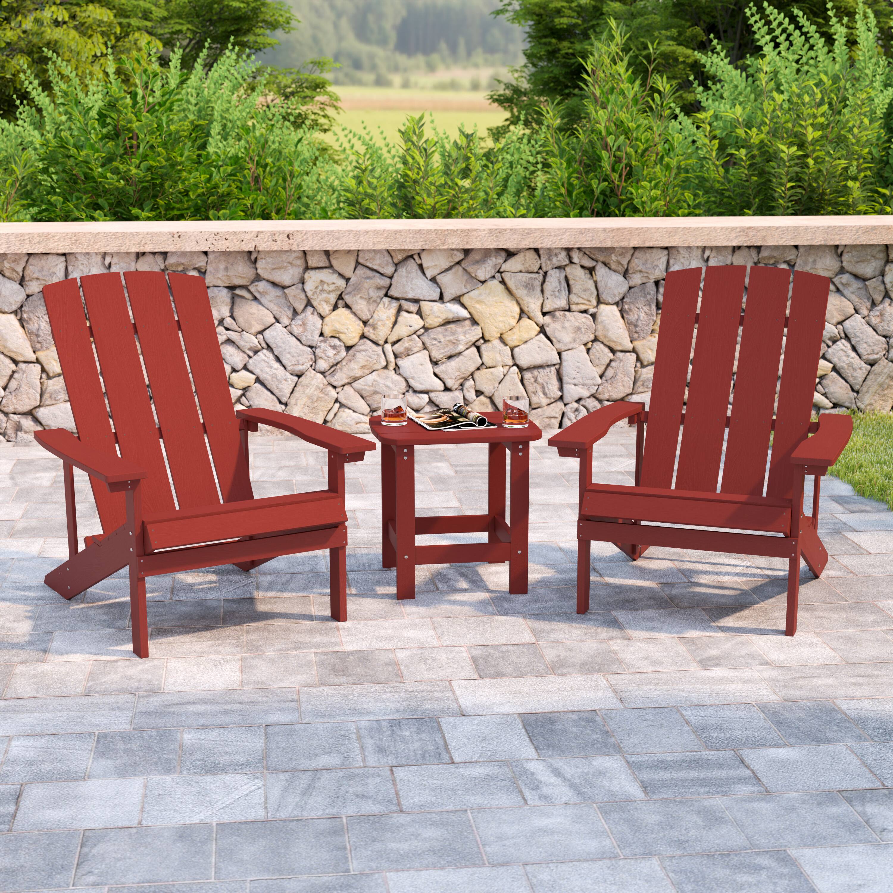 Alt View 1. Emma + Oliver - Three Piece Hammond Adirondack Style Conversation Set with Two Chairs and Matching Side Table for Indoor and Outdoor Use - Red.