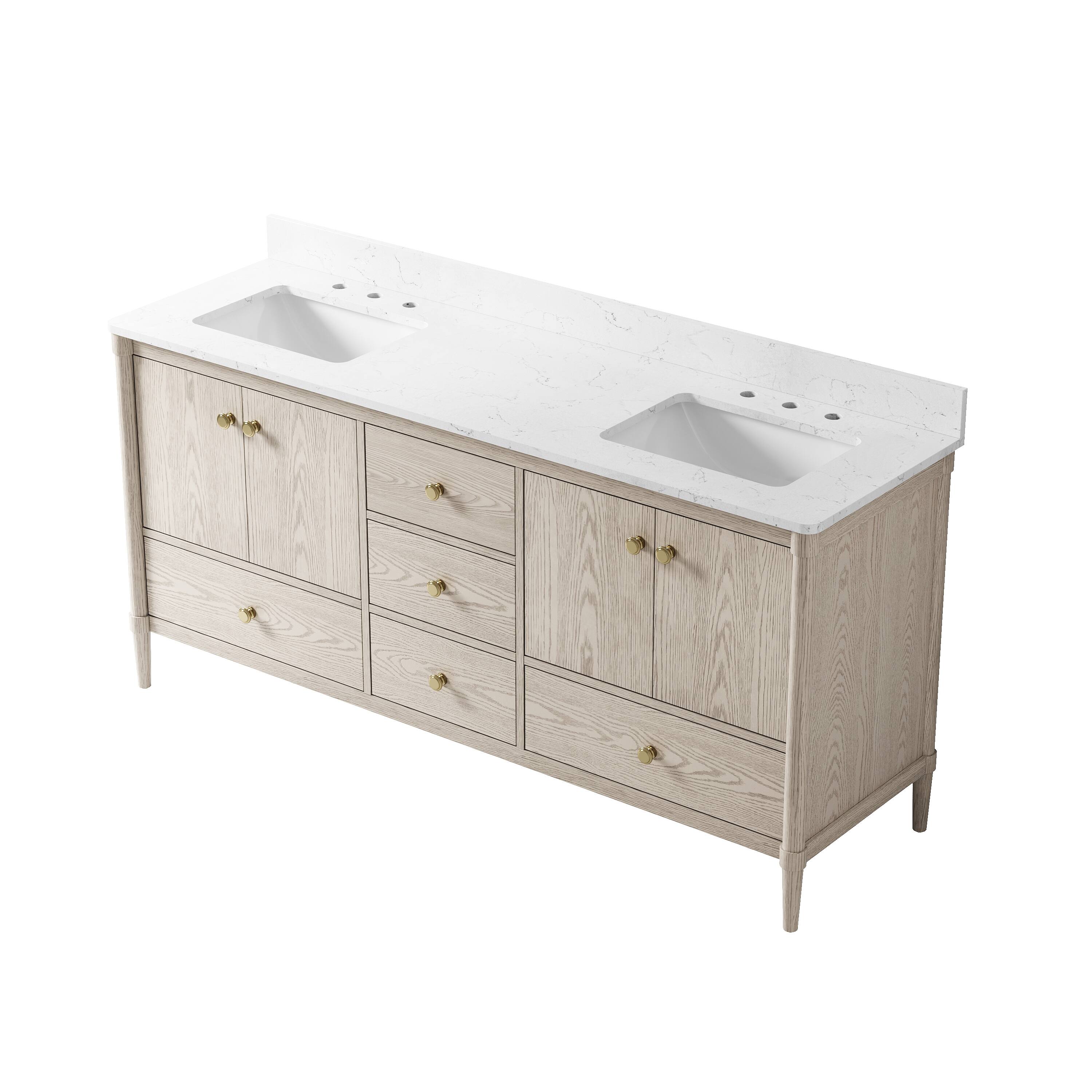Alt View 9. WELLFOR - ETHAN 72 in. Solid Wood Bath Vanity with Quartz Top, Double Sink, Soft Close, Assembled - OAK.