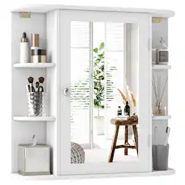 Gymax - Bathroom finish Multipurpose Mount Wall Surface Storage Cabinet Mirror - White