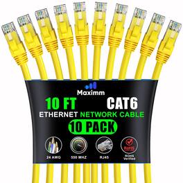 Maximm - Cat 6 Ethernet Cable 10 ft (10-Pack) - UTP, 10Gbps, 550MHz