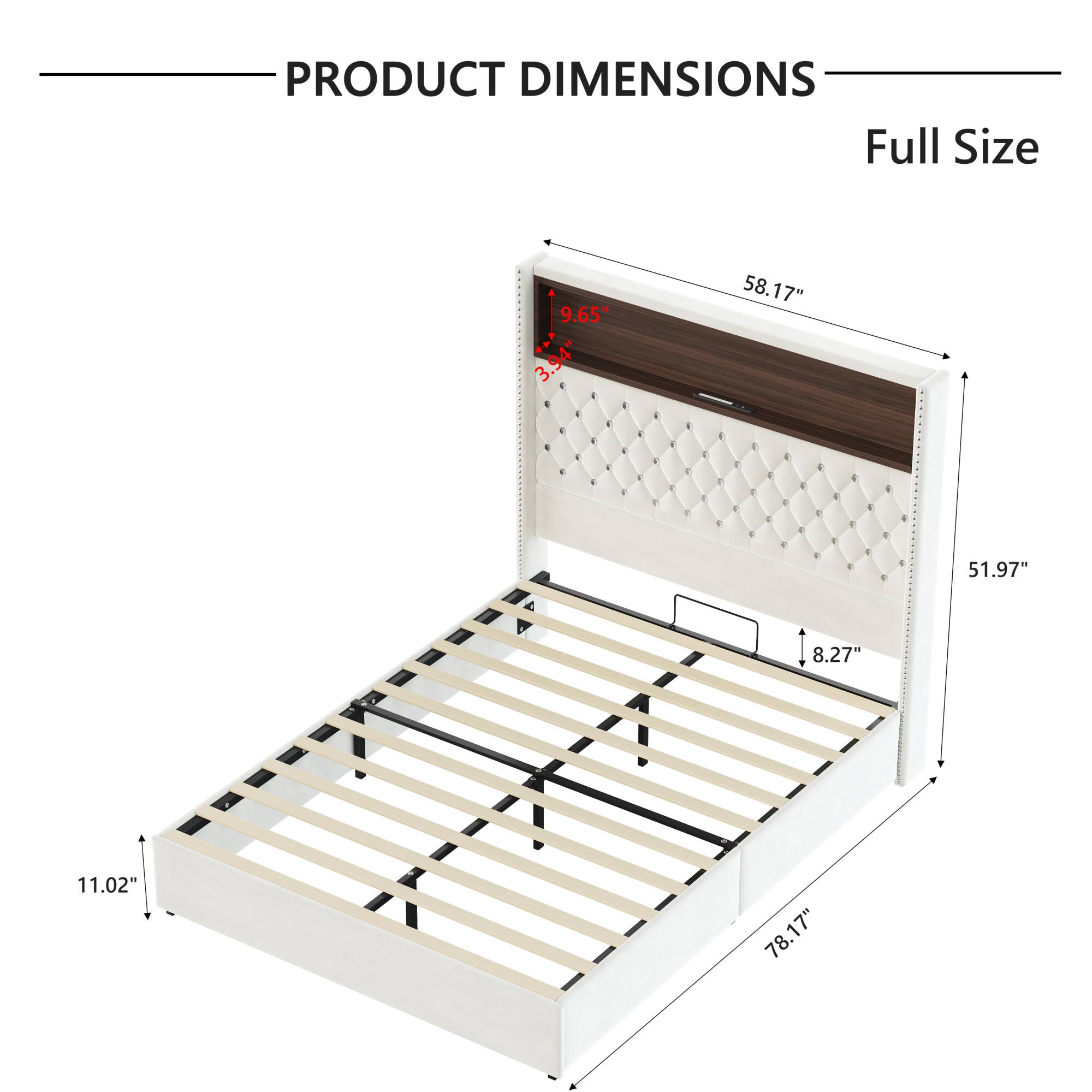PRODUCT DIMENSIONS  
Full Size  
9.65" 3.94" 58.17" 51.97" 8.27" 11.02" 78.17"