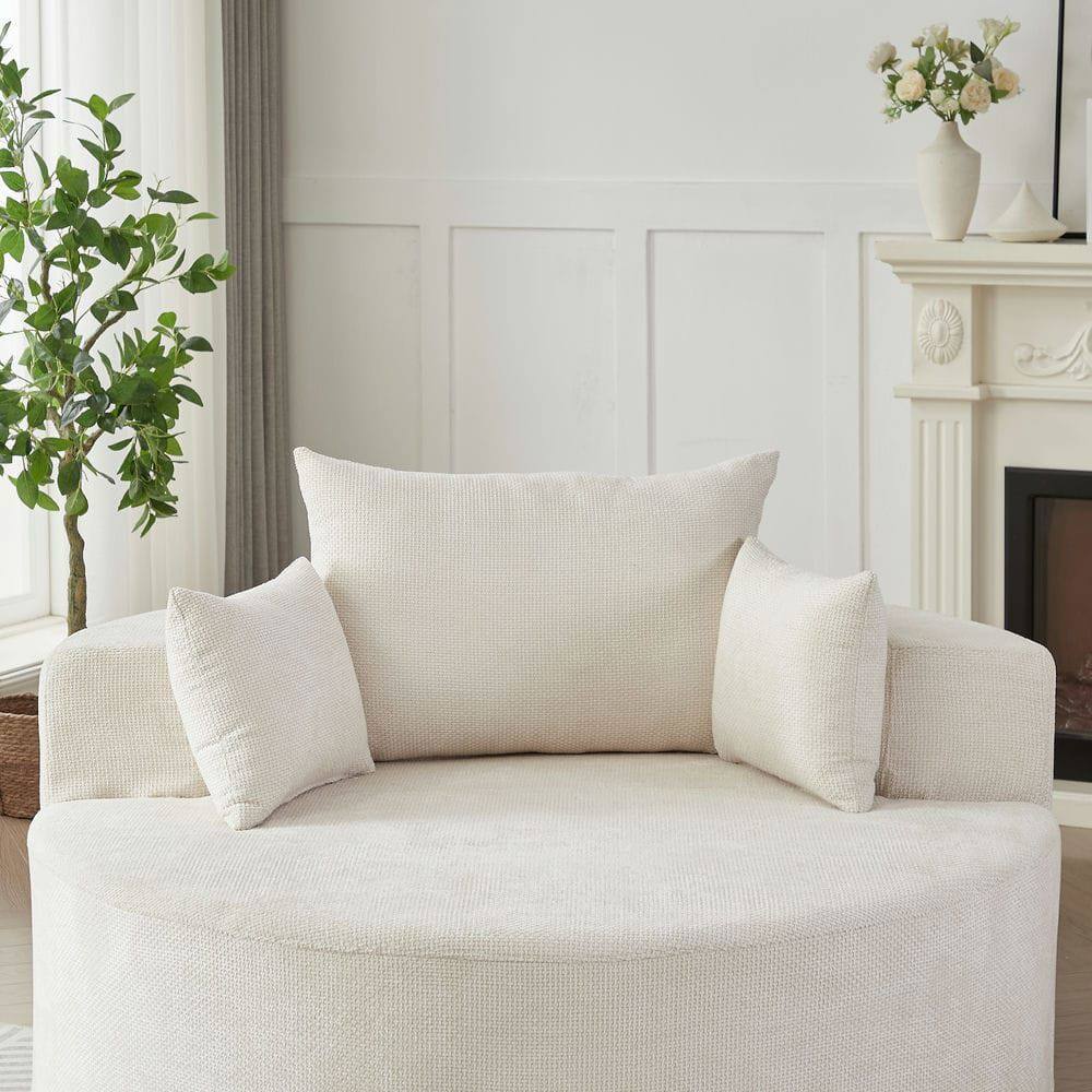 Alt View 1. Kadyn - 32.5"H Chenille Single Sofa, Fluffy Modern Sleeper Chair for Living Room & Bedroom, No Assembly, Beige - Beige.