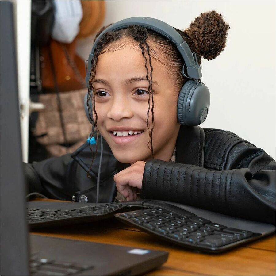 Alt View 5. JLab - Jbuddies Learn HJLEARNRGRYBLU4 On-ear Volume-safe Kids Headphones -  Gray / Blue - Retractable Mic - Gray / Blue.
