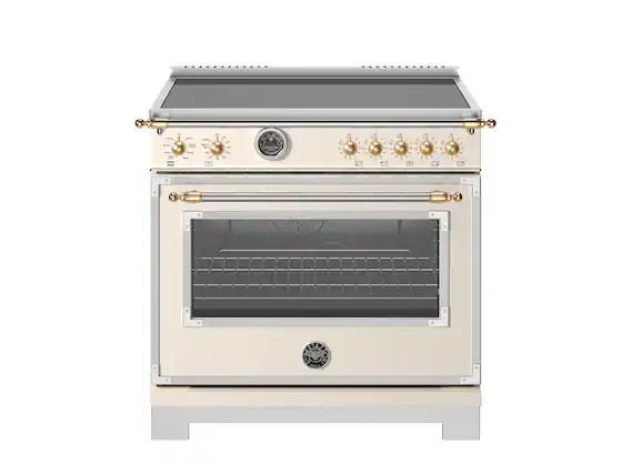 Front. Bertazzoni - 36" Heritage Series Induction Range - Avorio/Gold - Ivory.