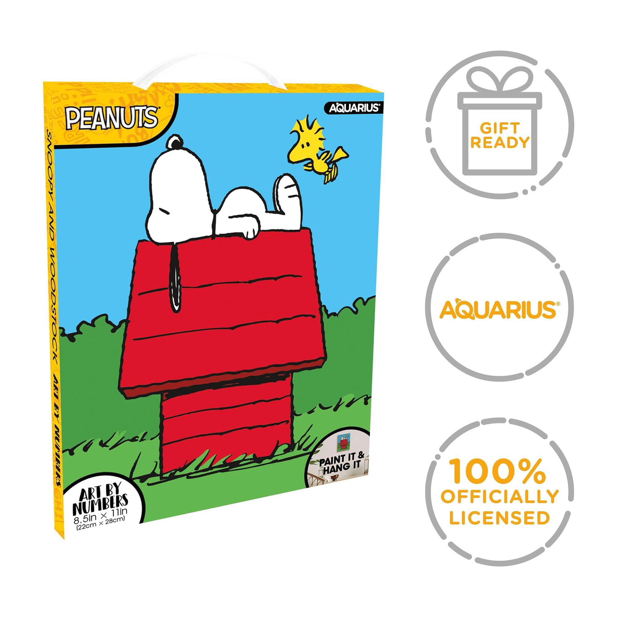 PEANUTS SNOOPY AND WOODSTOCK FRA A1 NUTIELES ART BY NUMBERS x 11i 8 5in 26cm (22cm x 28cm) AQUARIUS PAINT IT & HANG IT GIFT READY 100% OFFICIALLY LICENSED