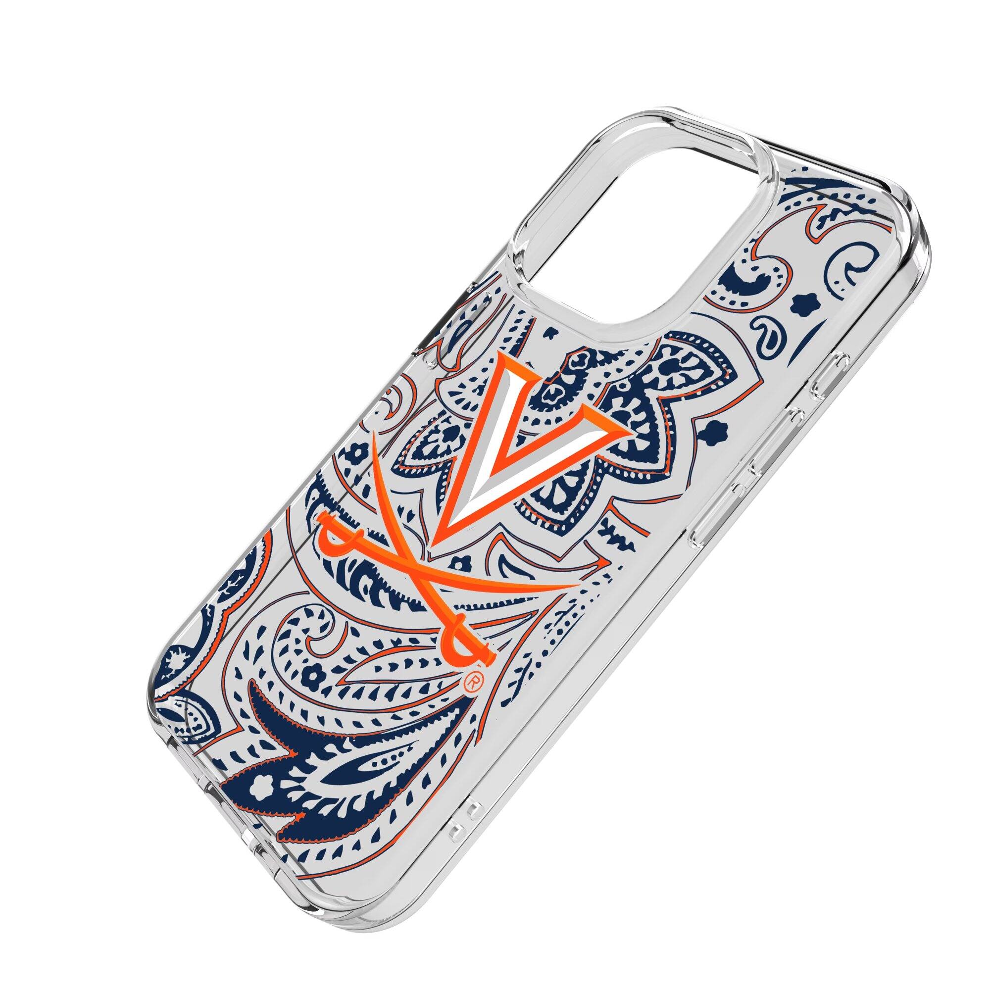 Alt View 1. Keyscaper - Virginia Cavaliers iPhone Paisley Design Clear Case - 15 Pro Max - Multicolor.