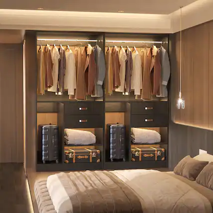 Front. Aheaplus - 80'' Wide Closet Organizer, 4 Drawers, 2 Hanging Rods and Shelves, 2 Piece Set - Black.