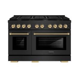 ZLINE - Autograph 48 in. 6.7 cu. ft. Freestanding Paramount Dual Fuel Range in Black Stainless Steel and Bronze Helix Handles - Black Stainless Steel
