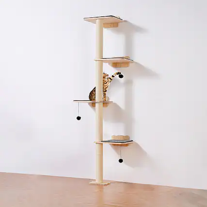 Front. VEVOR - 4 Tiers Cat Tree, Cat Wall Furniture Set with 4 Jumping Boards, Wall-Mounted Cat Floating Shelf up to 40 lbs - Natural.