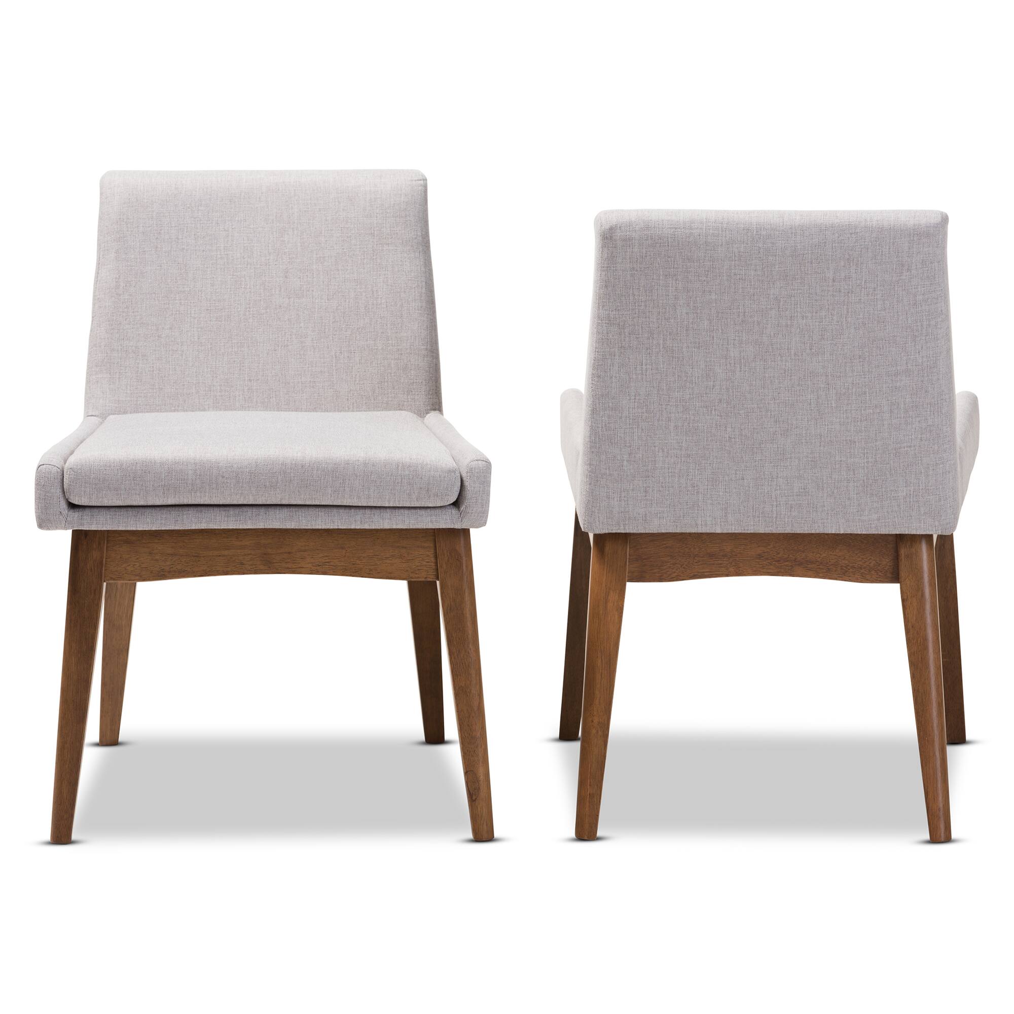 Angle. Baxton Studio - Set of 2 Nexus Mid-Century Modern Walnut Wood Finishing Greyish Fabric Dining Side Chairs - Greyish Beige/"Walnut" Brown.