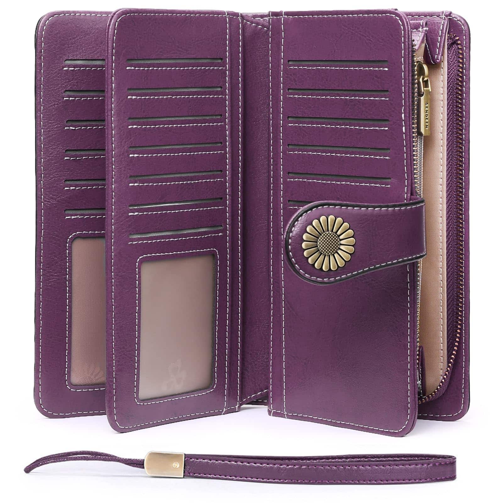 Jadie Link - Wallets Women Leather Credit Card Holder Rfid Blocking Large Capacity Wristlet Large Capacity womens wallet card slots - 1-Wax-Purple-4