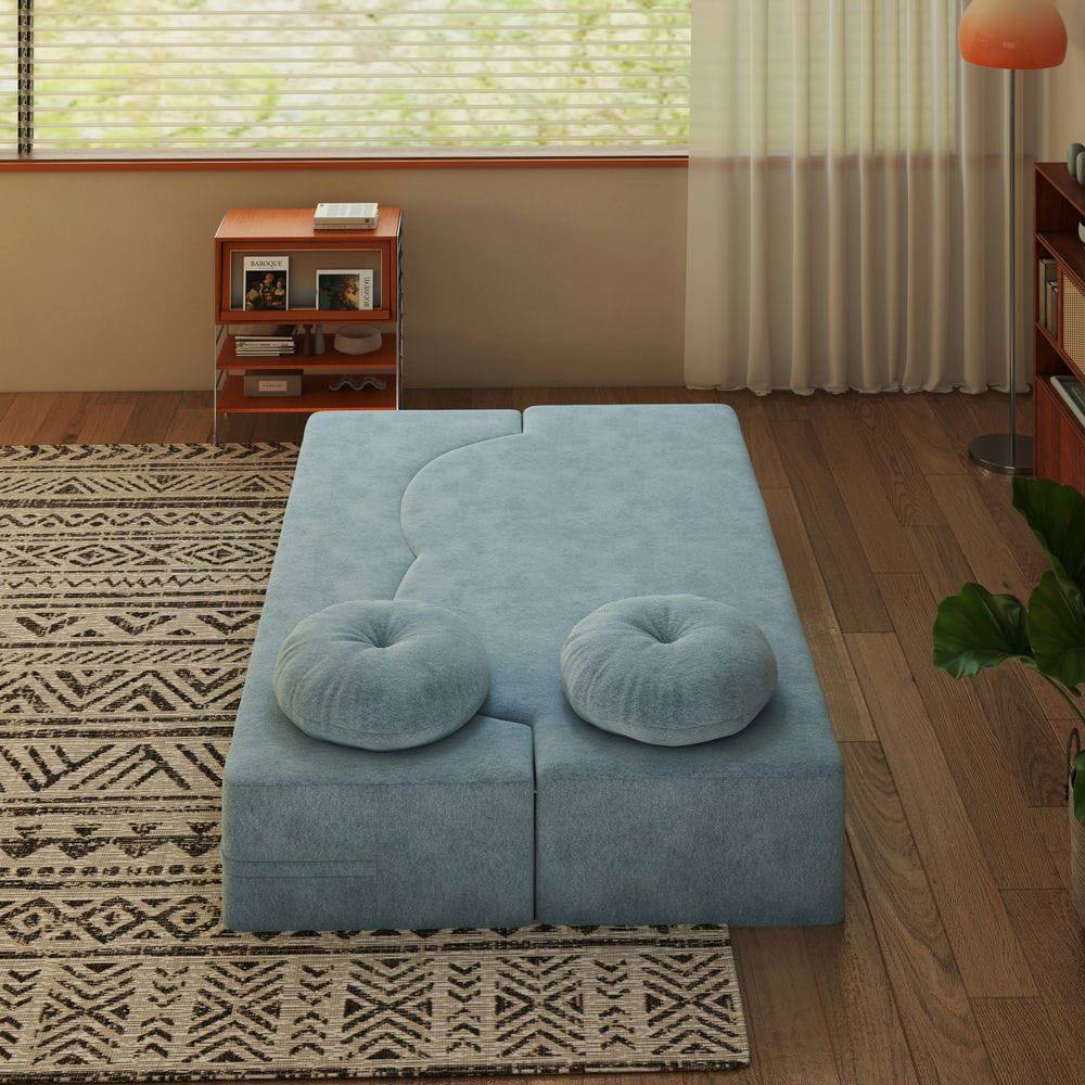 Alt View 2. Kadyn - 3-in-1 Folding Sofa Bed,Twin Sleeper Futon & Loveseat with Included Pillow and Foam Mattress for Guest Comfort - Blue.