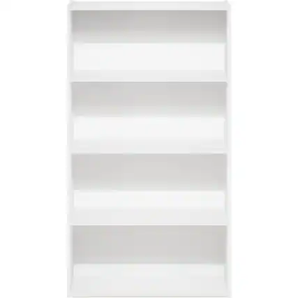 Front. FurniFact - White Wooden Book Shelf with Four Open Wooden Shelves for Modern Interiors - White.