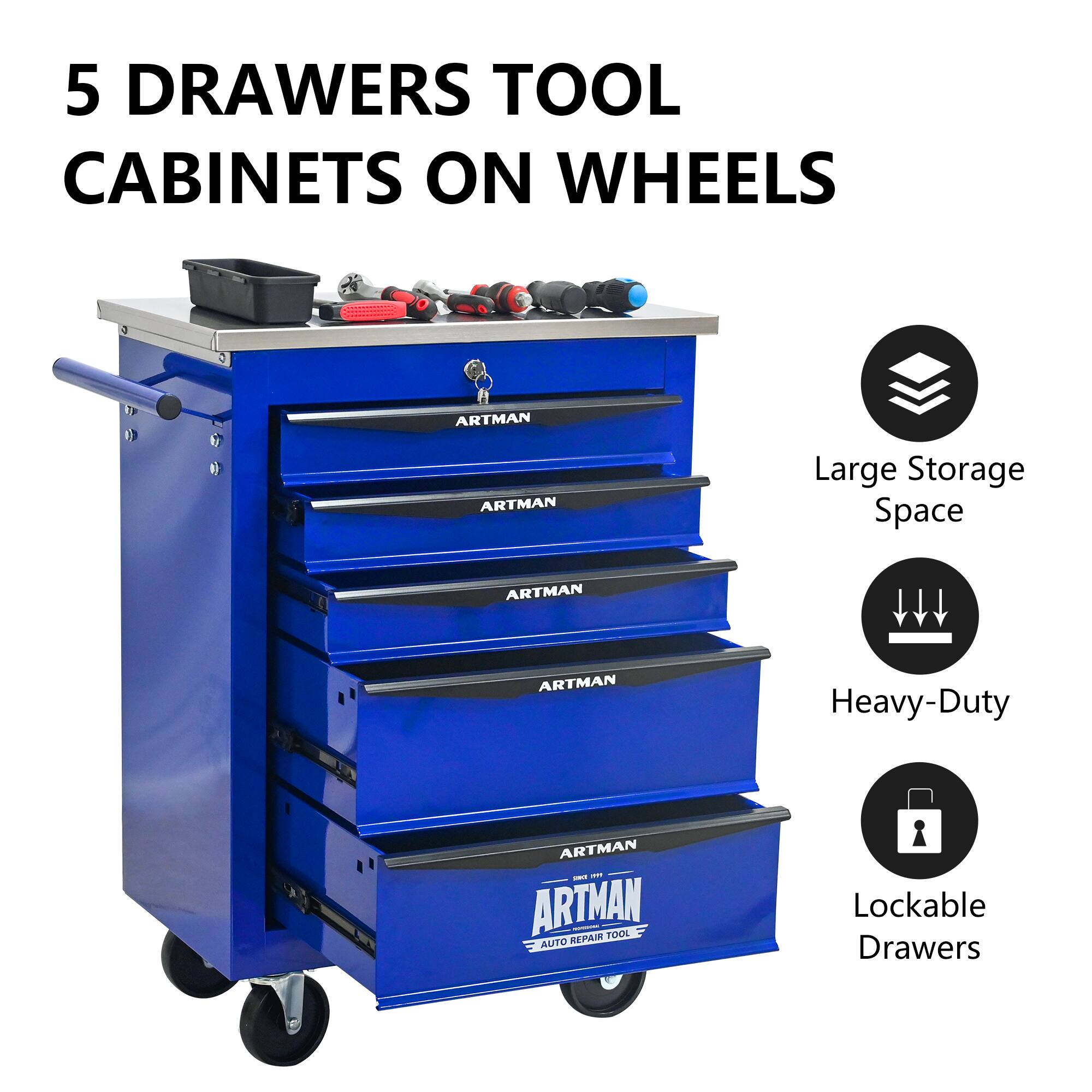 5 Drawers Tool Cabinets on Wheels

- Large Storage Space
- Heavy-Duty
- Lockable Drawers