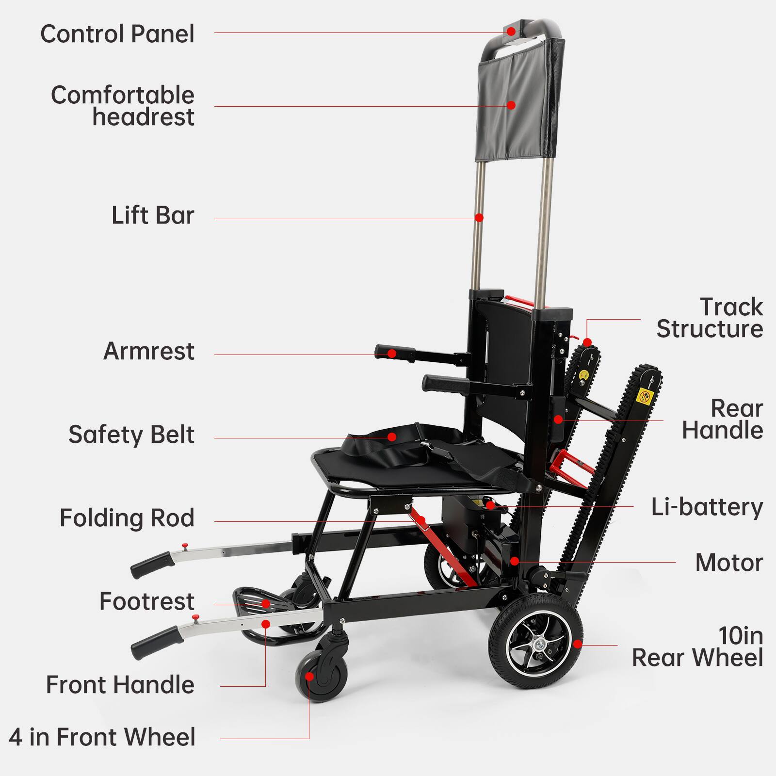 Alt View 4. Topteng - Portable Electric Stair Climbing Wheelchair - 350LB Load, Foldable Design, Heavy Duty Assist Track Stair Chair for Adult - Black.