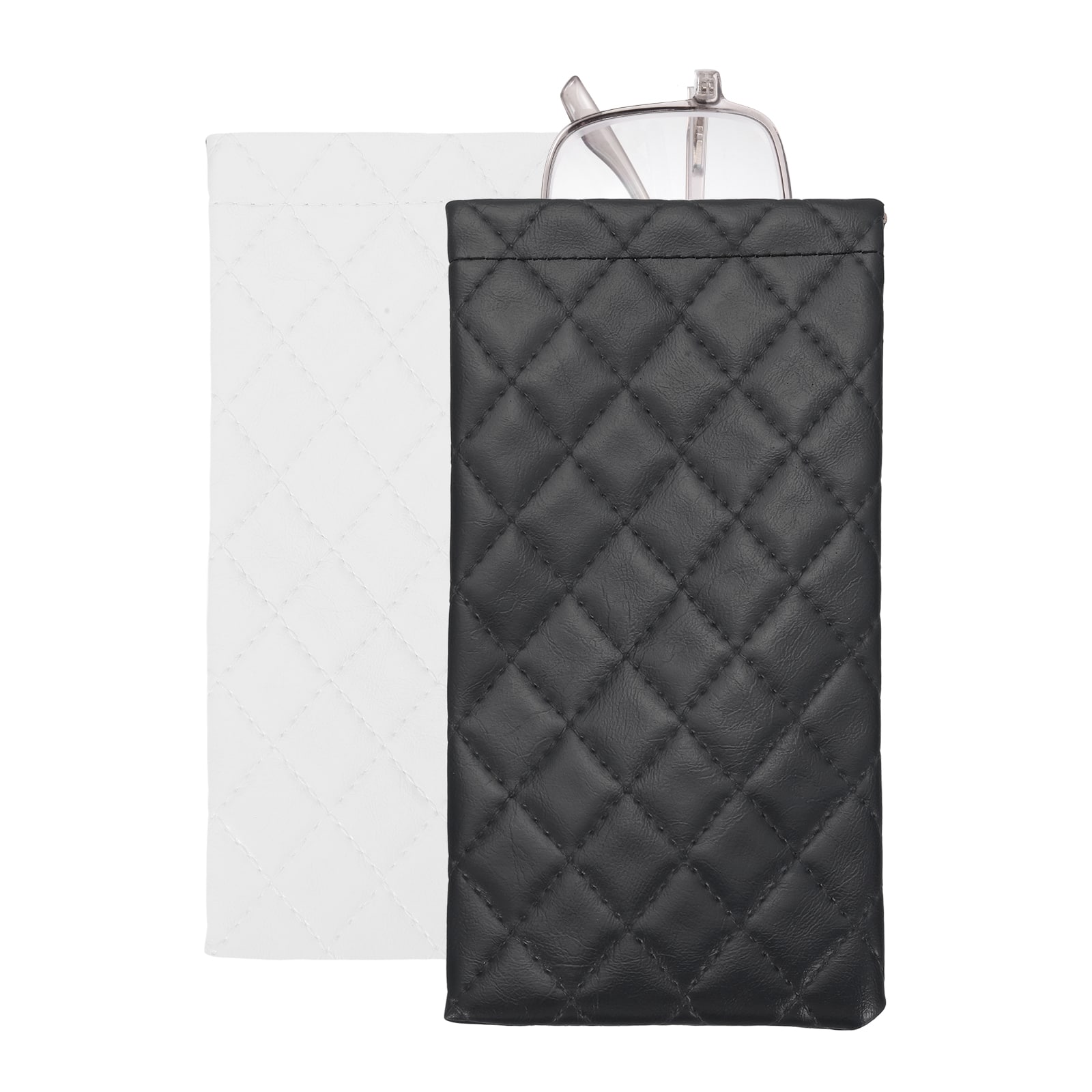 Unique Bargains - 2pcs Squeeze Top Sunglass Pouch, Lattice PU Leather Soft Eyeglass Pouch, Portable Travel Storage for Women/Men - Black/White