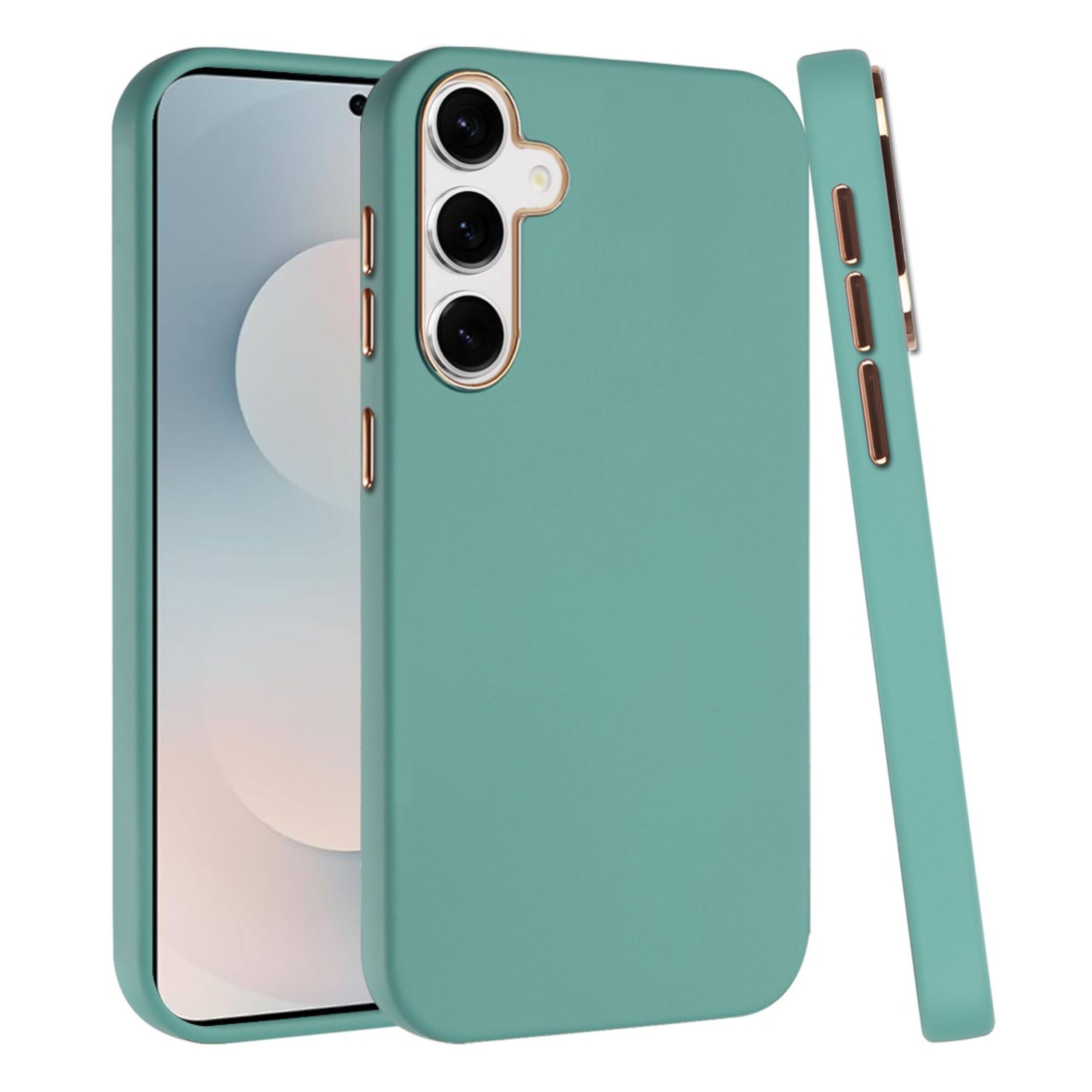 Front. Kitcheniva - Soft Premium Cover Chromed buttons Phone Case With Tempered Glass For Samsung Galaxy S25 FE Teal - Teal.