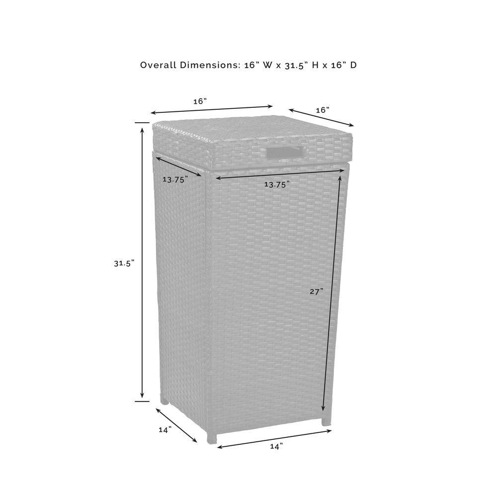 Overall Dimensions: 16" W x 31.5" H x 16" D  
16"  
16"  
13.75"  
13.75"  
31.5"  
27"  
14"  
14"