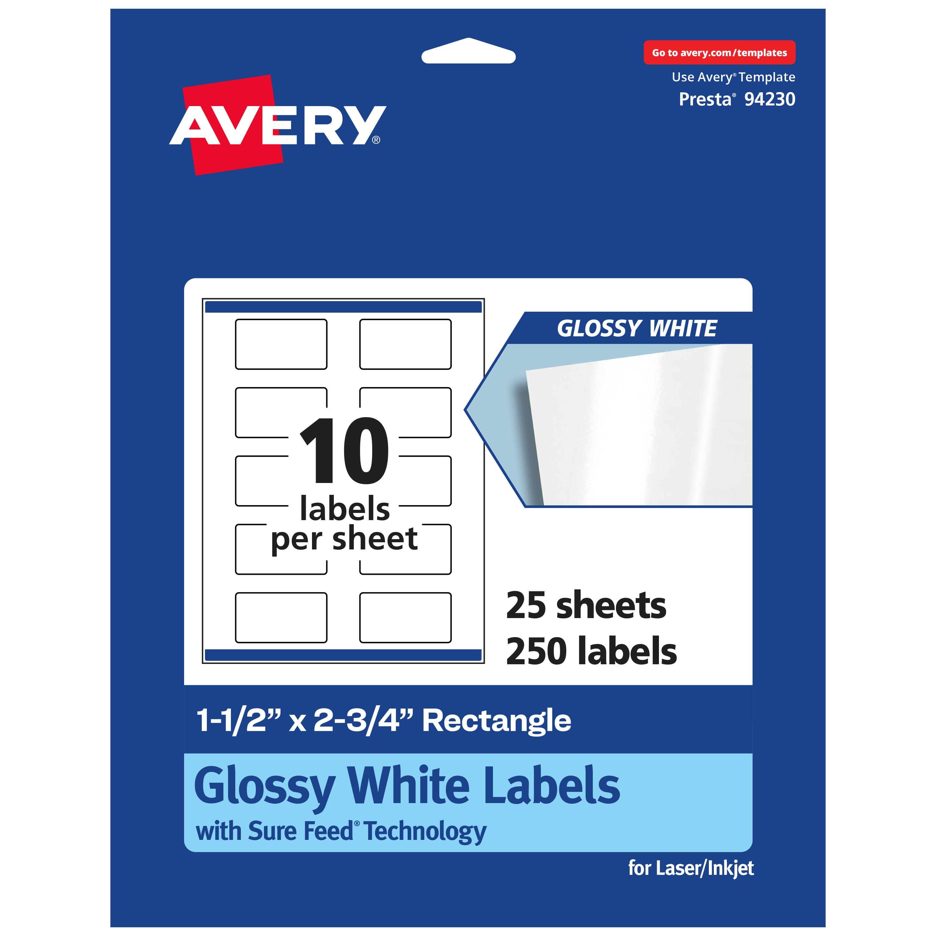 "Avery - Rectangle Labels with Sure Feed, 1.5"" x 2.75"", 250 Glossy Labels - White" price history on PriceWatchPro