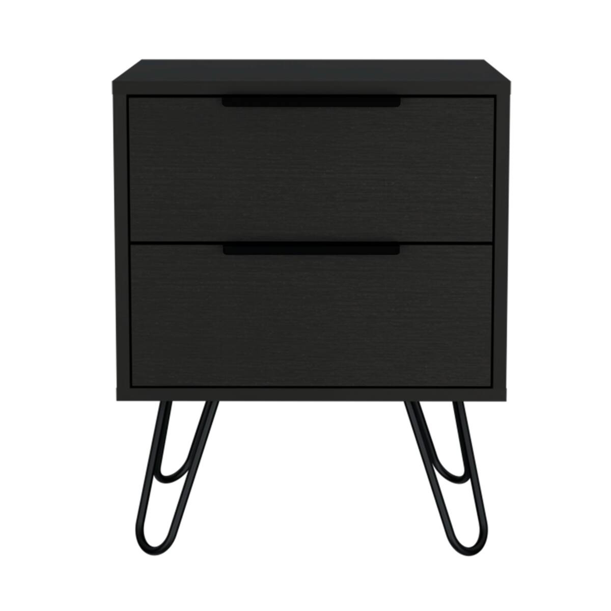 Left. Loheer - Loheer Black Nightstand with Two Drawers, Modern Bedside Table with Storage - Black.