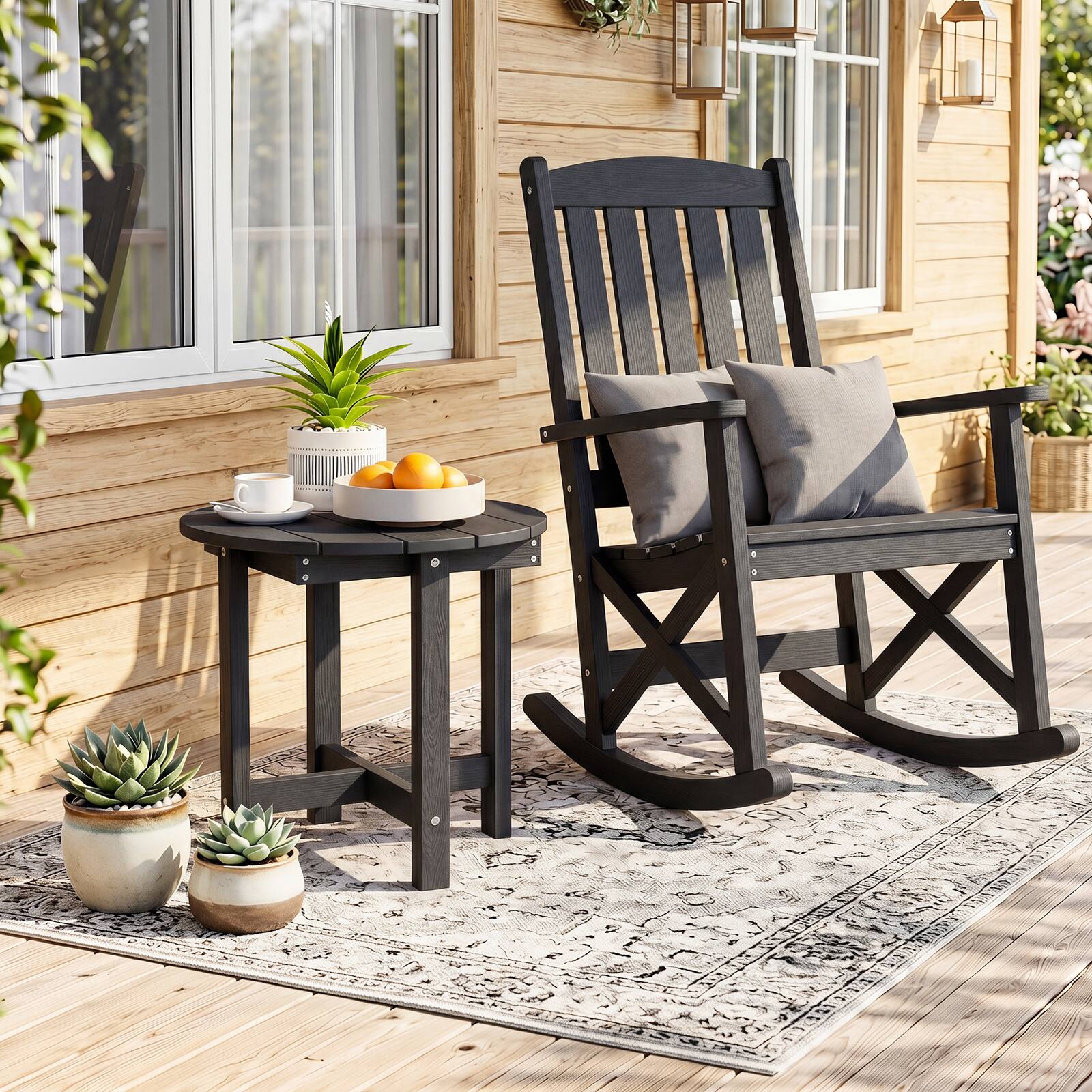 Alt View 1. Costway - Costway 2PCS Outdoor Side Table with Weather-Resistant, Waterproof Top for Patio Deck Pool - Black.