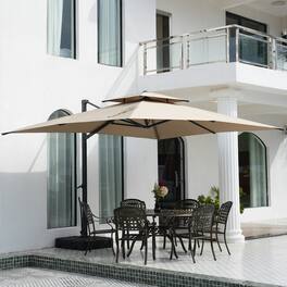 Mondawe - 10*13ft Patio Cantilever Umbrella Double Top Offset Umbrella with Base - Tan