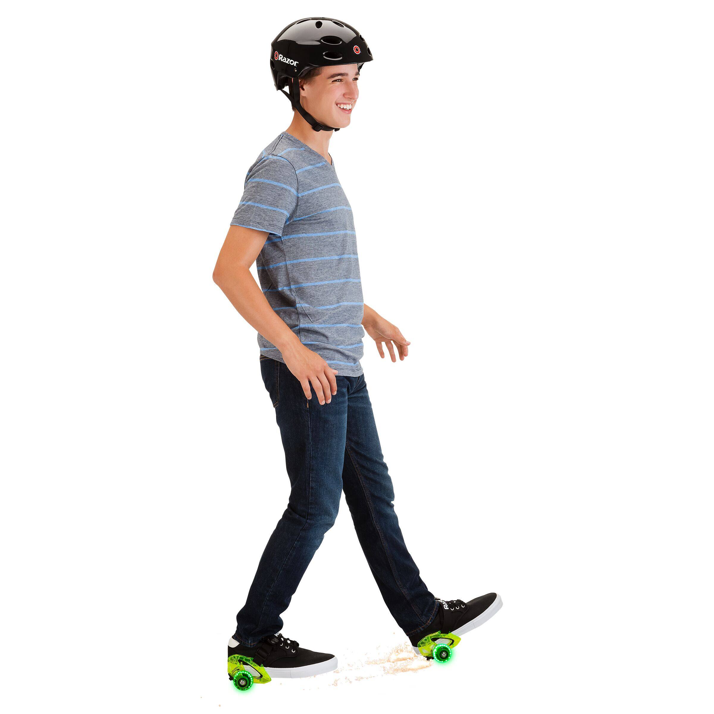 Alt View 3. Razor - Jetts DLX Heel Wheels – Glowing LED Wheels, Translucent Polycarbonate Frame, Flashing Sparks, Step-In Strap-On Design - Neon Green.