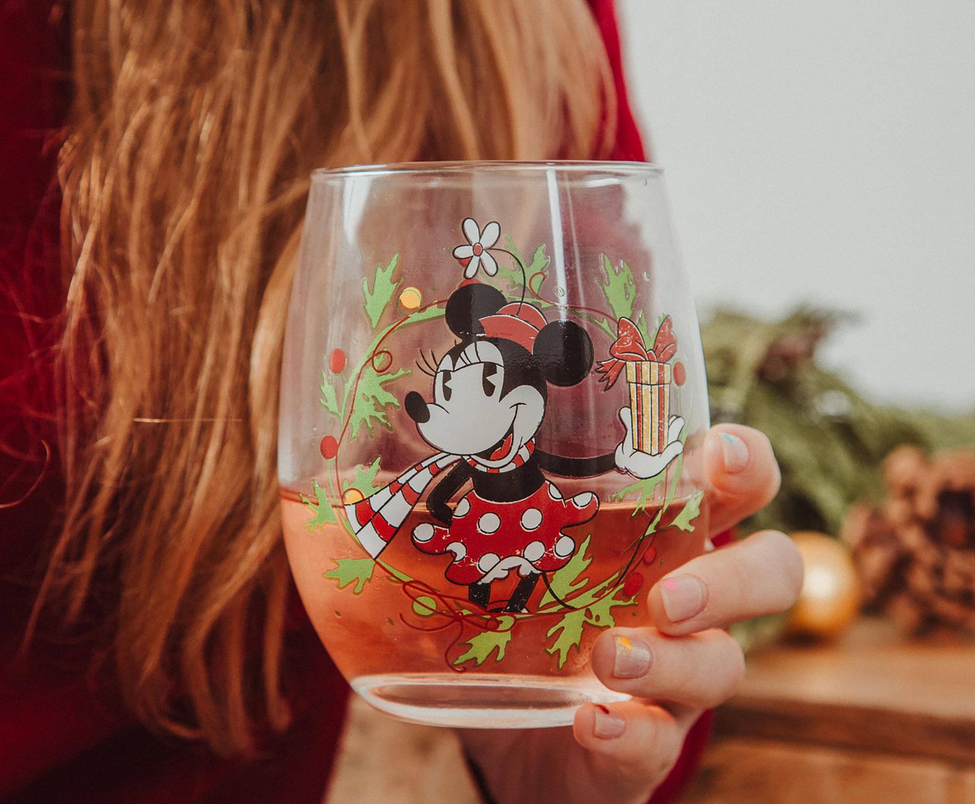 Alt View 4. Silver Buffalo - Disney Minnie Mouse Christmas Wreath Stemless Wine Glass | Holds 20 Ounces - Red.
