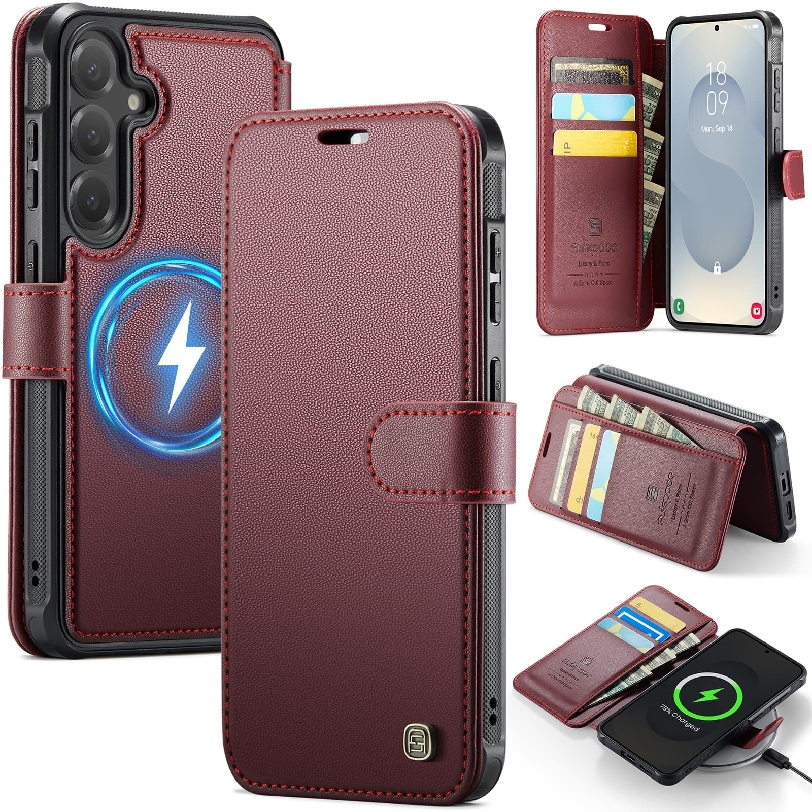 Dteck - Wallet Case for Samsung Galaxy S26, Compatible with MagSafe, PU Leather Flip RFID Blocking Card Holder Cover - Red