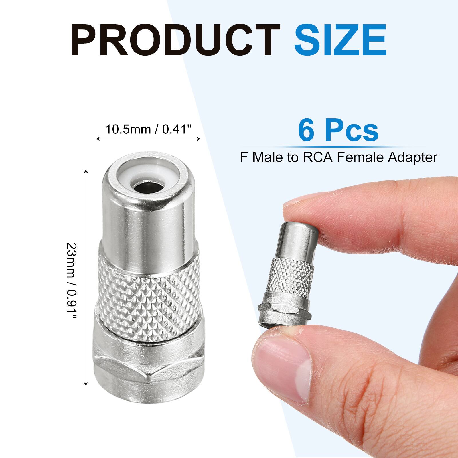 PRODUCT SIZE

10.5mm / 0.41"  
23mm / 0.91"  

6 Pcs  
F Male to RCA Female Adapter