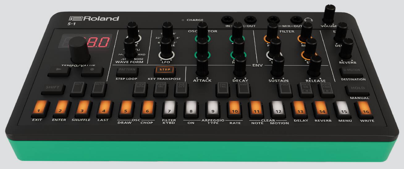 Roland S-1 8.0 E

1 32 S* 4 Z IE CHARGE OSC TOR IN- C-OUT MIX-OUT FILTER RT VOLUME DE ~ KND TEMPO/VALUE NOISE WAVE FORM PATTERN LFO STEP N ENV REVERB D-MOTION SHIFT OCT- C+ STEP LOOP KEY TRANSPOSE PWM PWM SUM DEPTH SBC OCT ATTACK DECAY ENV AMP TRO SUSTAIN POLY RELEASE PORIA PORTA ON TIME DESTINATION HOLD MANUAL 1 2 3 4 5 6 7 8 9 10 11 12 13 14 15 16 EXIT ENTER SHUFFLE LAST OSC DRAW CHOP FILTER KYBD ARPEGGIO ON TYPE RATE CLEAR DELAY REVERB MENU WRITE NOTE MOTION
