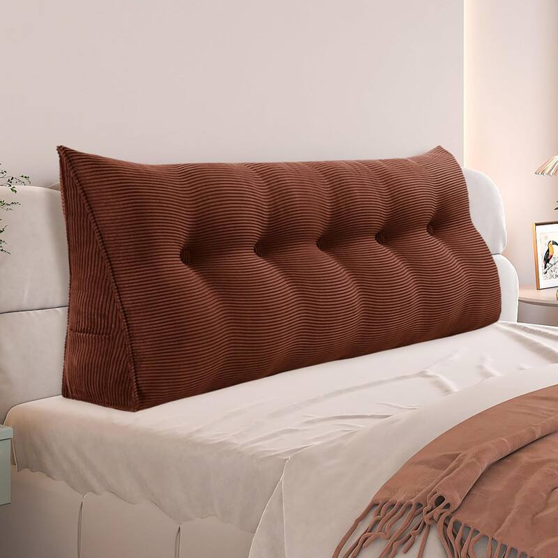wowmax - Wedge Pillow Headboard for Queen - Brown Large Wedge Pillow with Side Pocket - Coffee