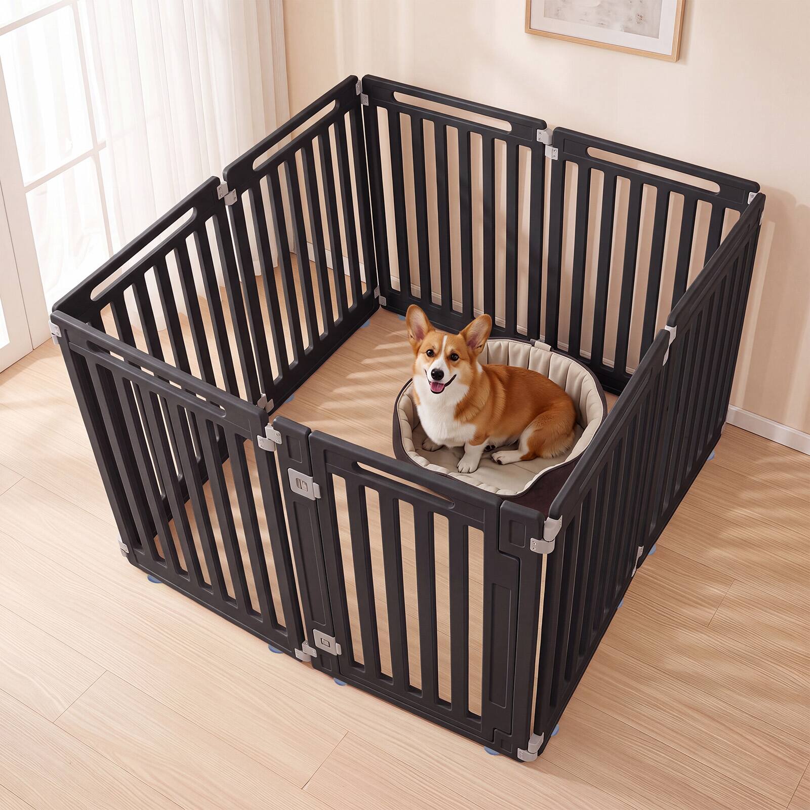 Alt View 3. Gymax - Gymax Indoor Outdoor Dog Playpen w/Door Lock 31.5'' Height 8 Panels for RV Camping Black - Black.