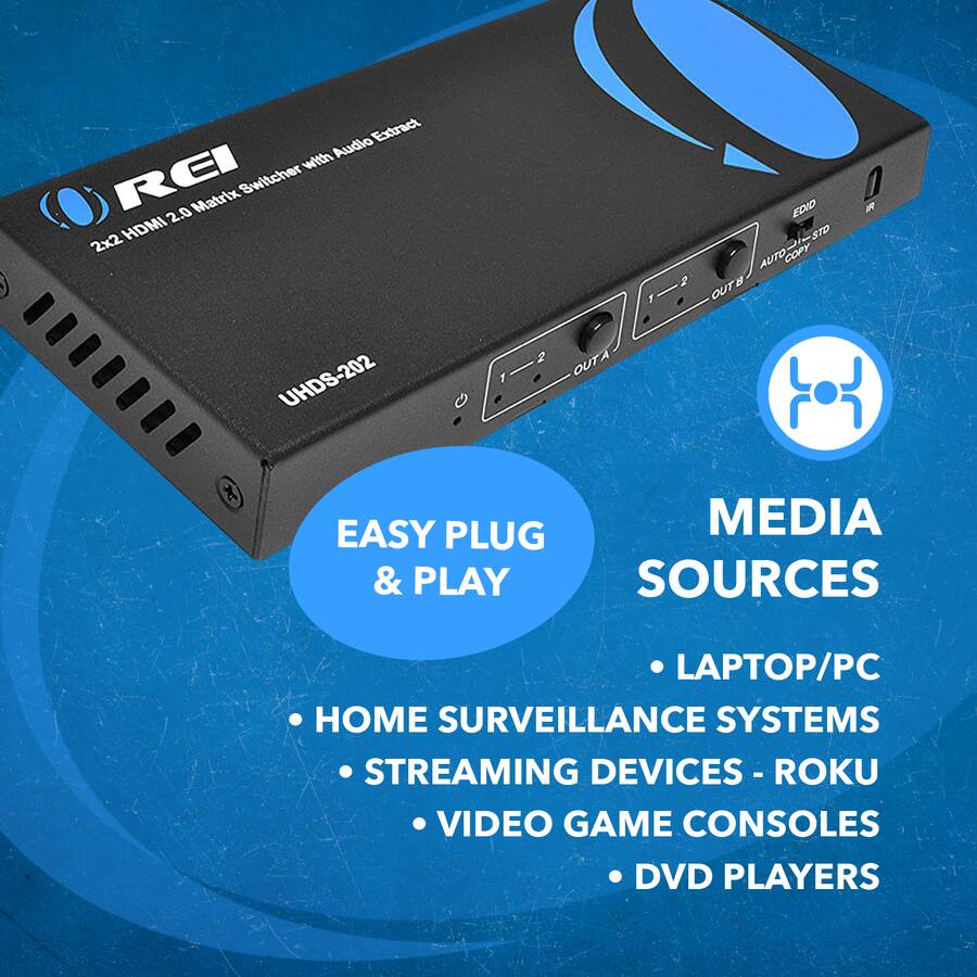 Matrix Extraction Device Orei 4K@60hz 2x2 HDMI™ Matrix (Audio Extract) UHDS 202 Black UHDS-202 ...