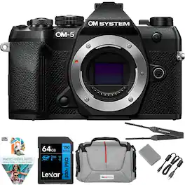 OM System - OM-5 Mark II 20.4MP 4K Digital Camera Body, Black + 64GB Memory Bundle
