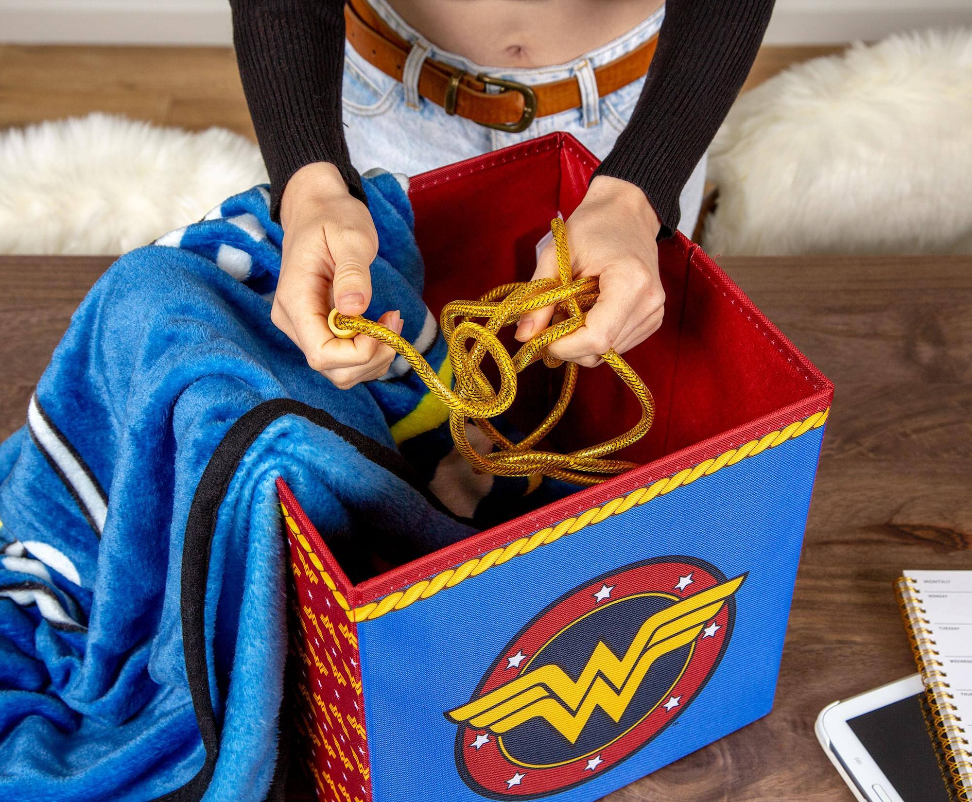 Alt View 3. Ukonic - DC Comics Wonder Woman Logo Storage Bin Cube Organizer | 11 Inches - Red.