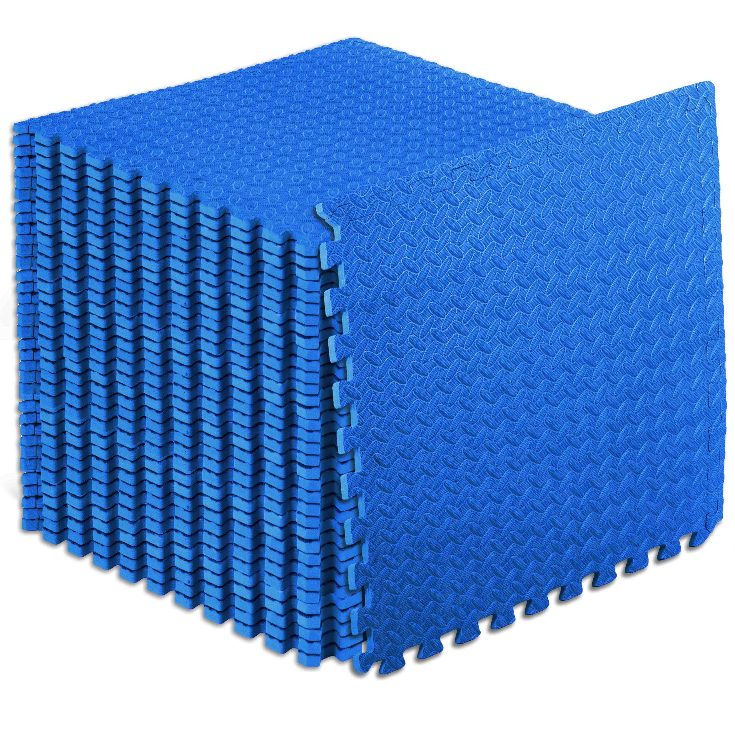 Front. ProsourceFit - ProsourceFit Diamond Plate Exercise Puzzle Mat 1/2-in, 144 Sq Ft - 36 Tiles - Blue.