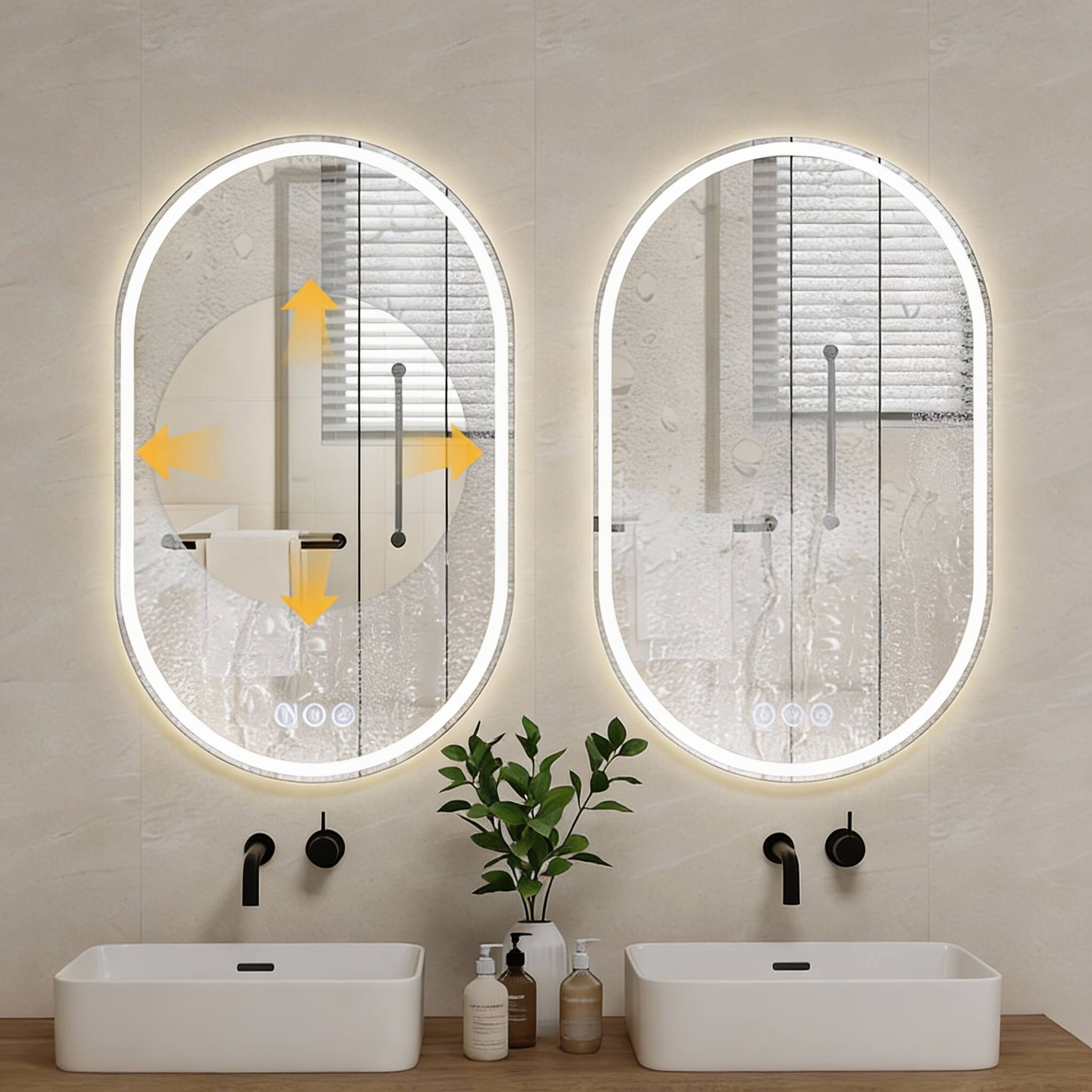 Left. METALTON - Led Oval Bathroom Mirror With Lights Anti fog Dimmable Backlit Front Lit Lighted Vanity For Wall Colors Mem - White 40"L x 24"W.