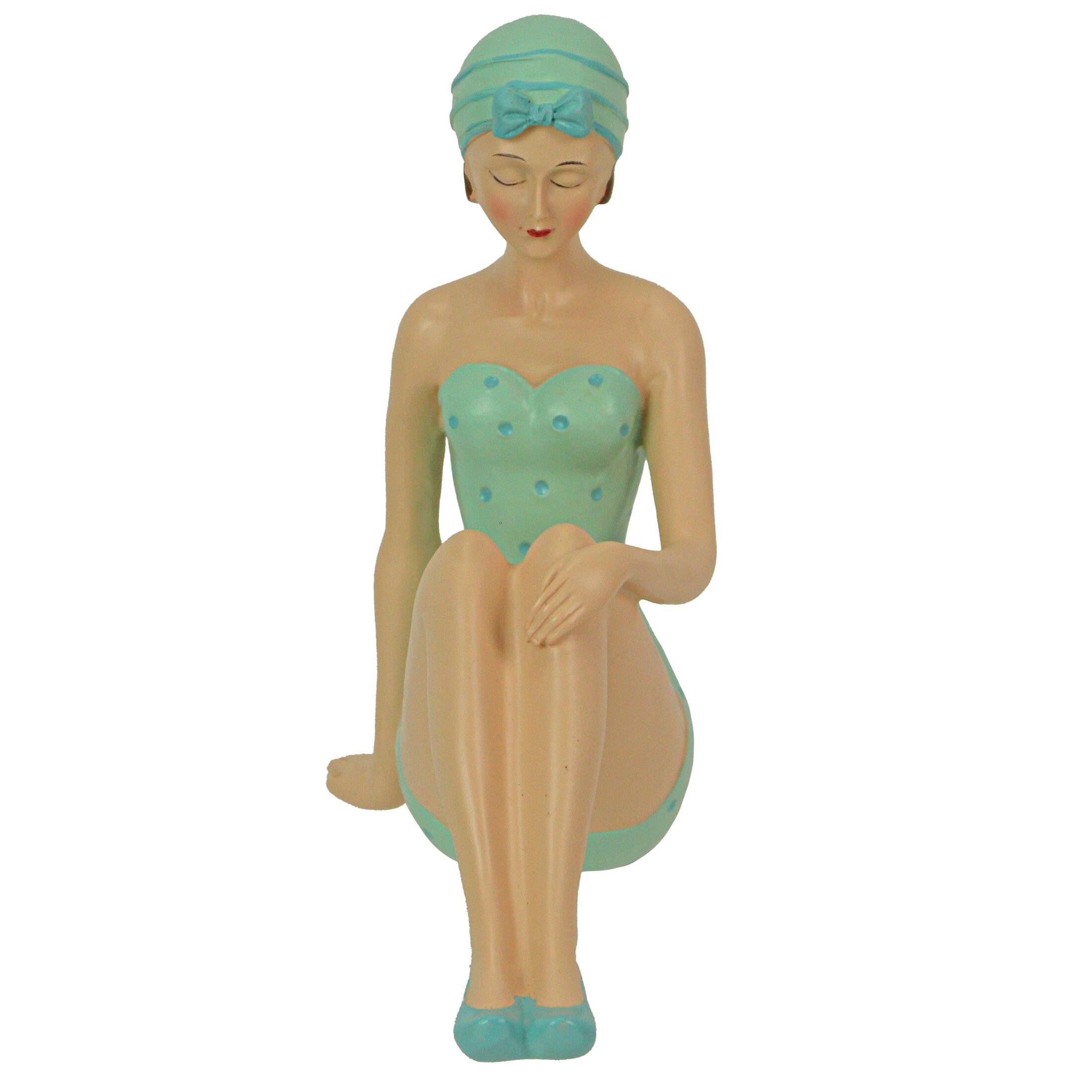 Alt View 1. Fancy That - Vintage Bathing Beauty Beach Girl Teal and Blue Polka Dot Swimsuit Statue - Blue.
