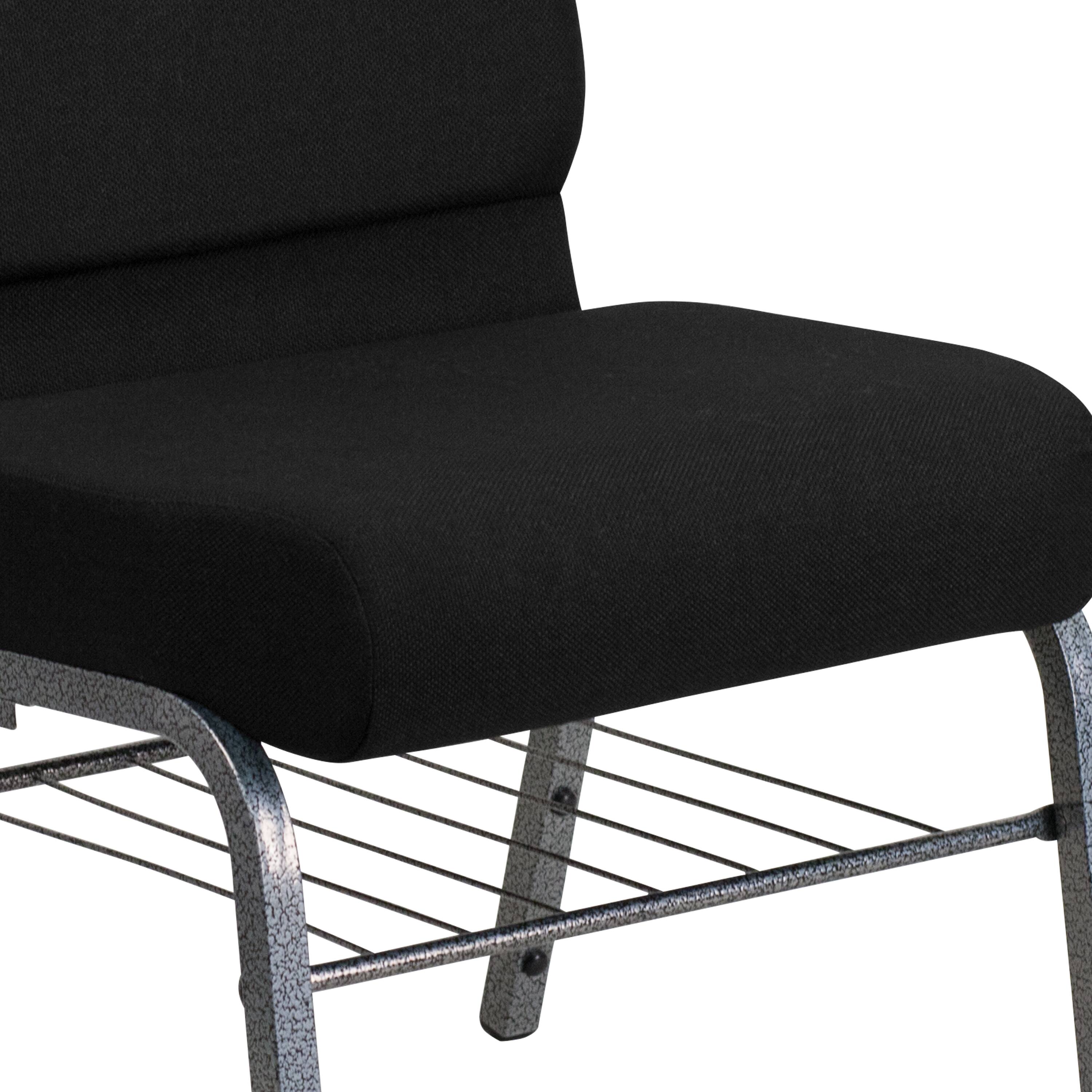 Alt View 9. Emma + Oliver - Auditorium Chair - 21" Seat - Book Rack - Black Fabric/Silver Vein Frame.