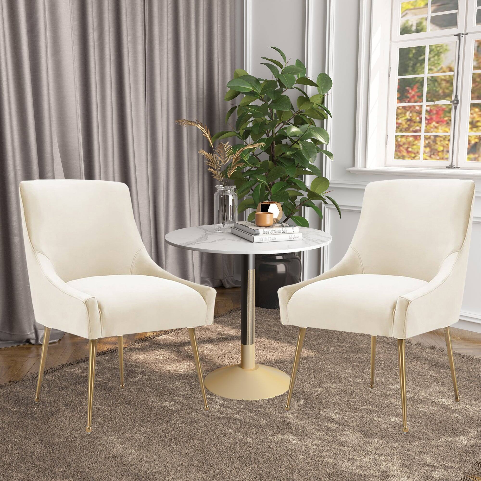 Alt View 2. Boyel Living - Beige Velvet Dining Chair with Pulling Handle and Adjustable Foot Nails(Set of 2) - Beige.
