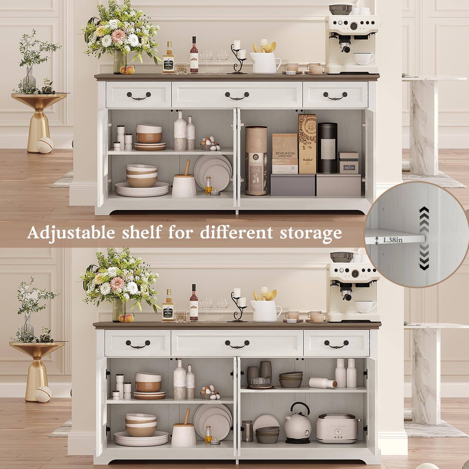 Adjustable shelf for different storage  
1.38in