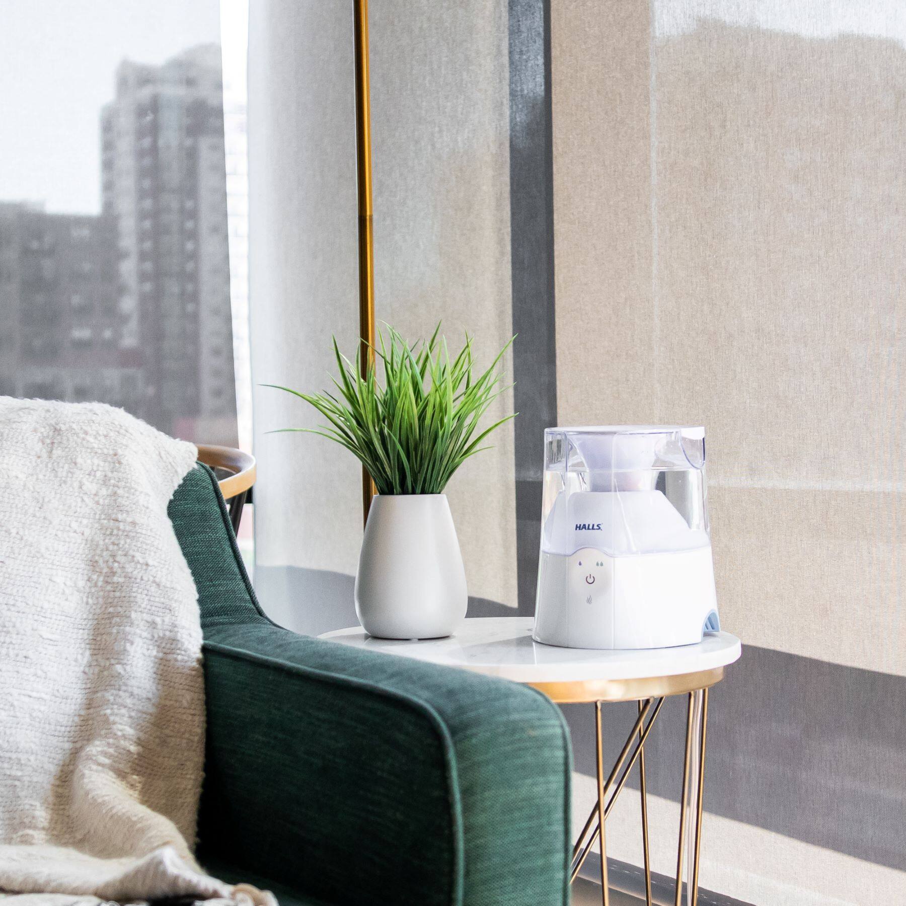 Left. CRANE - HALLS® 2-in-1 0.5 Gal. Warm Mist Humidifier & Steam Inhaler - White.