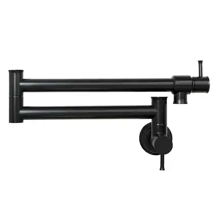 Front. Akicon - Akicon Solid Brass Wall-Mounted Pot Filler Kitchen Faucet with Double Joint Swing Arms for Stovetop in Matte Black - Matte Black.