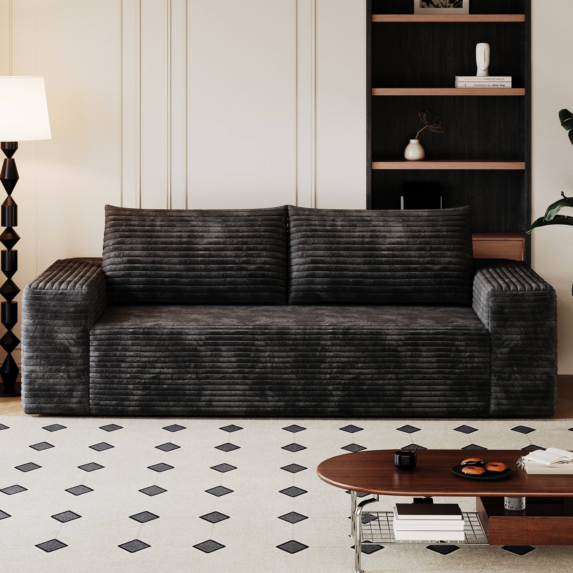 Alt View 3. Meqiodas - Setaser Sofa,Corduroy Fabric, Deep Seat Couches, Comfy Loveseat Sofa, No Assembly, for Living room, Bedroom, Apartment - Black.