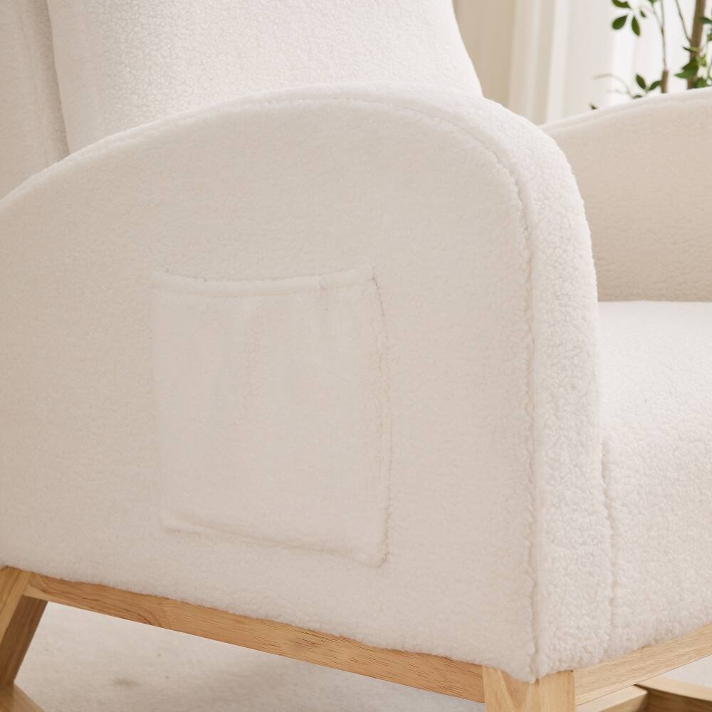 Alt View 3. Loheer - Loheer Ivory Sherpa Rocking Chair High Back Nursery Glider Accent Armchair with Side Pocket and Rubber Wood Legs - Ivory.
