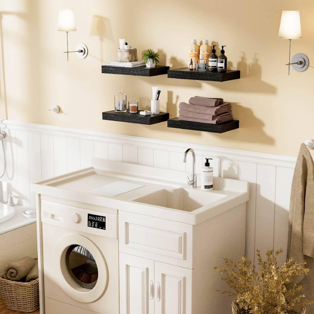 Alt View 8. Mifurn - Wooden Floating Shelves for Wall, Wall Shelf for, Bedroom, Living Room, Bathroom Shelves Storage, 12x7x1.5 in, 2 Pack - Oak.